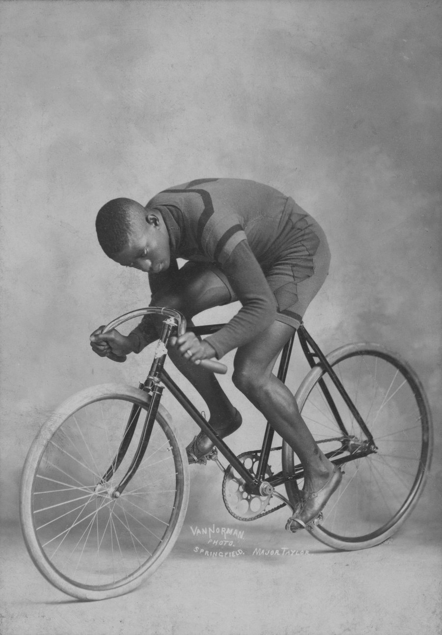 Marshall “Major” Taylor in a racing pose, 1898.